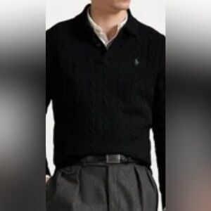 VINTAGE Ralph Lauren Polo GOLF Sweater Mens Black Jumper 3 Button Pullover